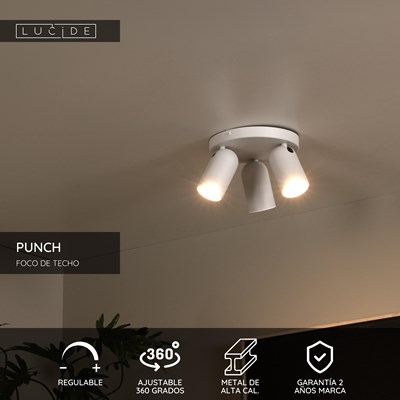 Lucide PUNCH - Foco de techo - Ø 21 cm - 3xGU10 - Blanco